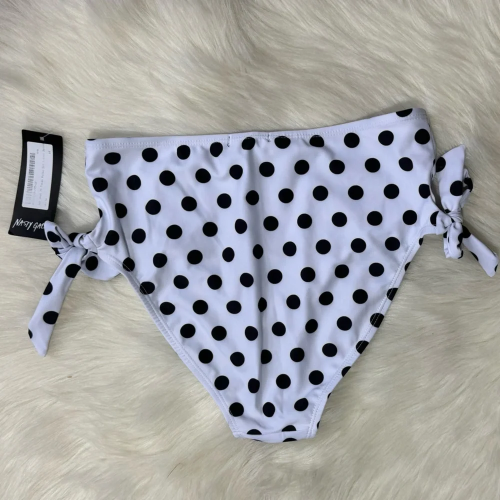 New Set Nasty Gal Polka Dot Strapless Bikini Swim Top White Black High waisted